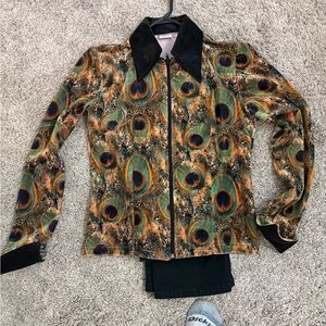 Peacock Patterned Western Show Jacket with Black Accents